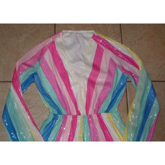 Sparkly Sequined Multicolored Sz Large Lined Romper 1 pc Shorts Outfit NEW NWOT - Picture 5 of 7